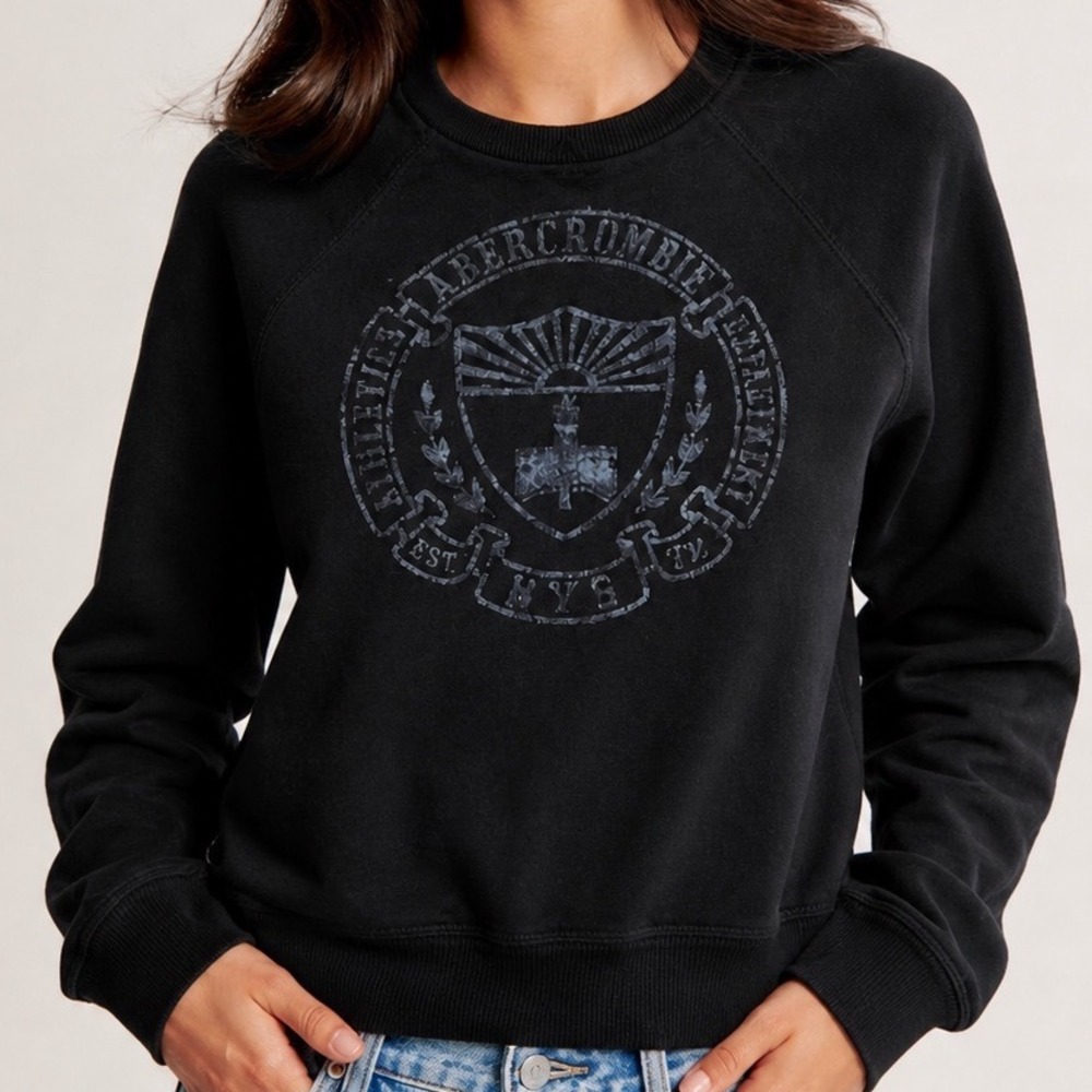Abercrombie Fitch Black Crewneck Sweatshirt Crest Logo Women's Size L